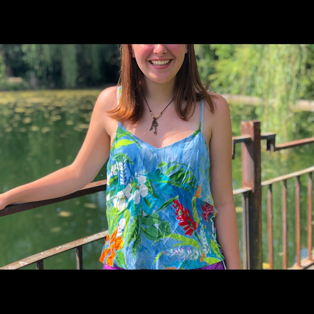 Floral blue tank top
